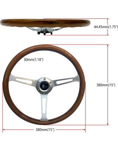 Volante de Madera Hiracing 38cm 3-Radios Clásico con Claxon 2