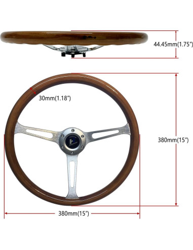 Volante de Madera Hiracing 38cm 3-Radios Clásico con Claxon