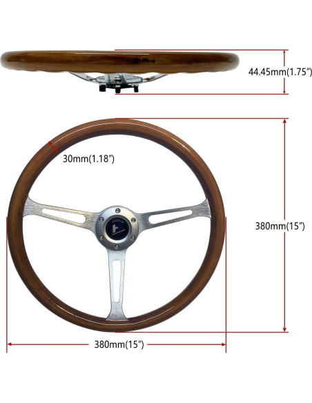 Volante de Madera Hiracing 38cm 3-Radios Clásico con Claxon