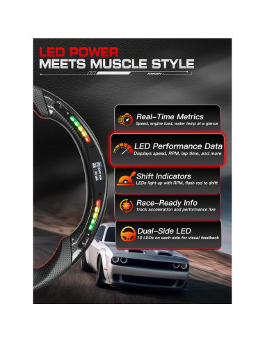 Volante TESFEEL de Fibra de Carbono 38.1cm con LED para Dodge