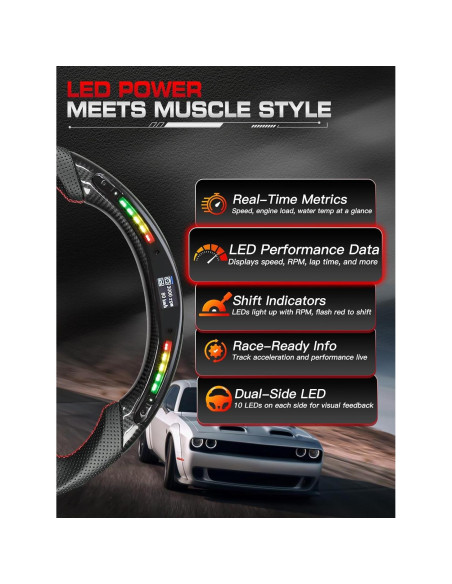 Volante TESFEEL de Fibra de Carbono 38.1cm con LED para Dodge