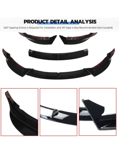 Divisor de Labio Frontal para Tesla Model 3 2017-2023 Negro Brillante