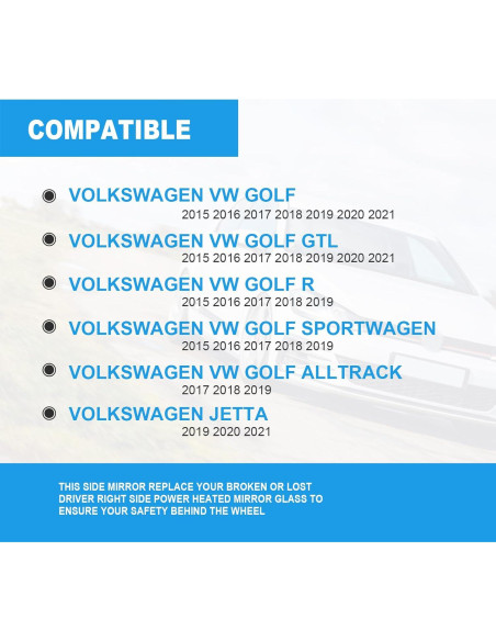 Espejo Calentado Lado Derecho Vrasly para Volkswagen Golf 2015-2021