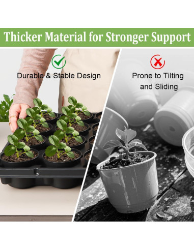 Macetas de Plástico 3 Pulgadas 100 Pcs + 5 Bandejas Drenaje