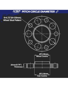 Espaciadores de Rueda KSP 5x120mm 20mm con 10 Pernos M12x1.5 2