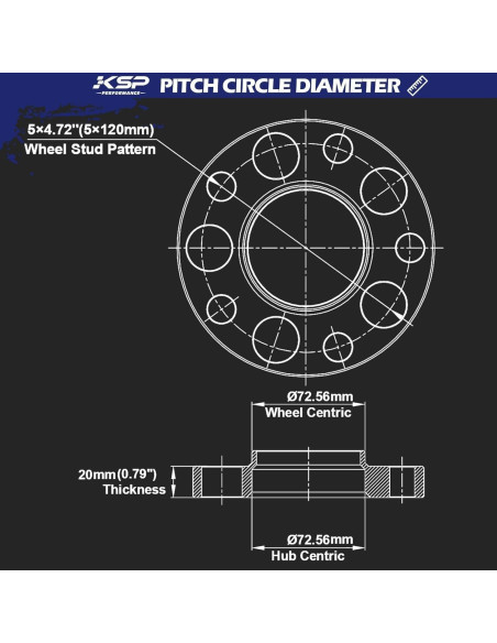 Espaciadores de Rueda KSP 5x120mm 20mm con 10 Pernos M12x1.5