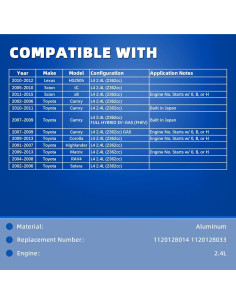 Cubierta de Válvula de Motor MITZONE Aluminio 2.4L para Toyota 2