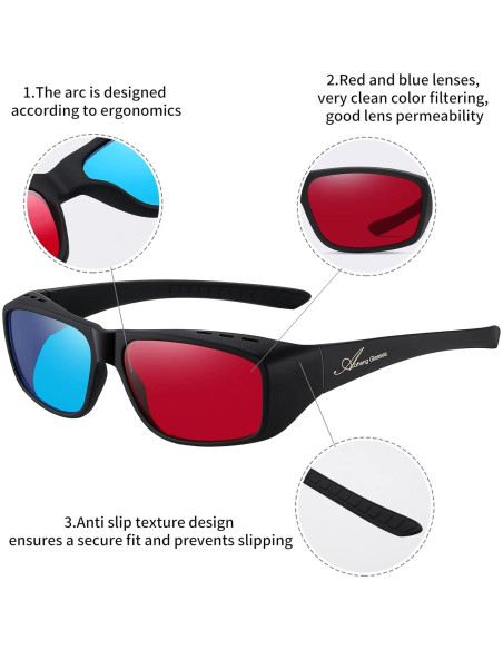 Gafas 3D Anaglifo AoHeng Marco Grande para Películas 3D