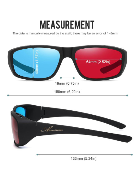 Gafas 3D Anaglifo AoHeng Marco Grande para Películas 3D