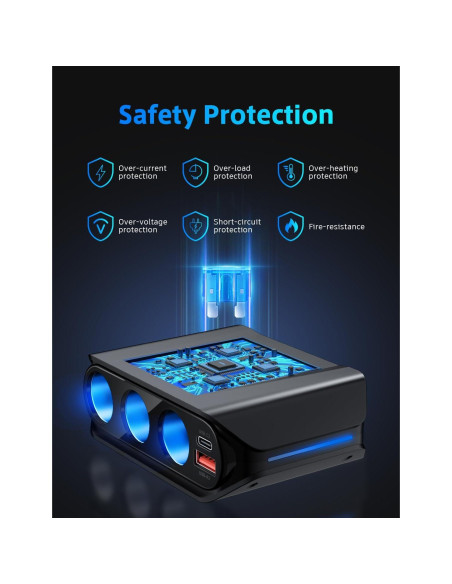 Divisor de Encendedor de Cigarrillos SONRU 180W 3 Tomas USB-C