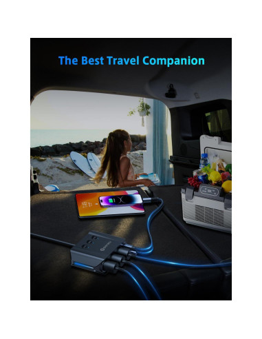 Divisor de Encendedor de Cigarrillos SONRU 180W 3 Tomas USB-C