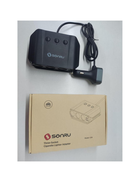 Divisor de Encendedor de Cigarrillos SONRU 180W 3 Tomas USB-C