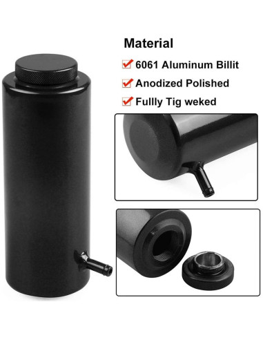 Tanque de Refrigerante Universal RYANSTAR 800ml Aluminio Negro