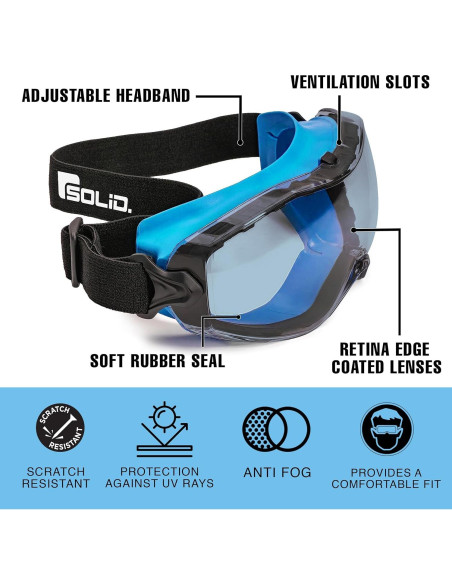 Gafas de Seguridad SolidWork Anti-Niebla Lente Transparente