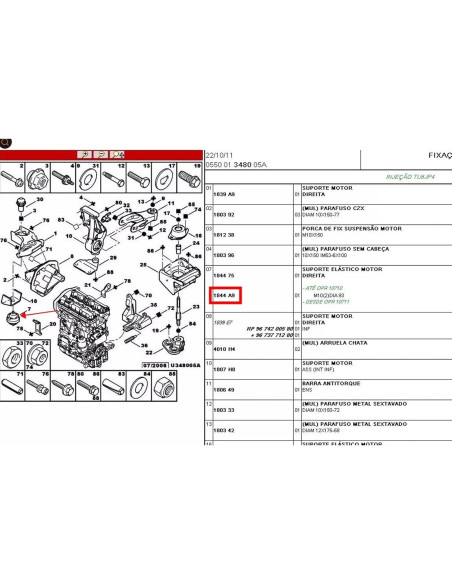 Montaje Motor Superior Derecho OUKENS 1844A9 para Peugeot/Citroen