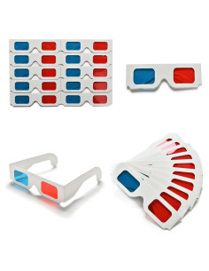 100 Pares Gafas 3D de Cartón eLUUGIE Anaglifo Rojo Cian