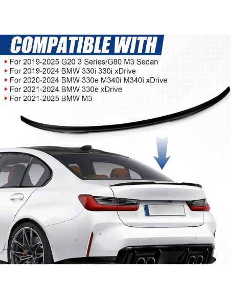 Spoiler Trasero YESENTECH para BMW G20 G80 M3 2019-2025 Negro