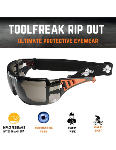 Gafas de seguridad ToolFreak Rip Out, lente ahumada, UV 99.9%