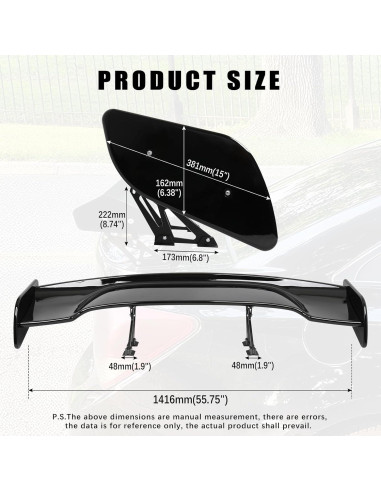 Alerón Trasero GT DEERMOTO 145 cm Negro Brillante Universal