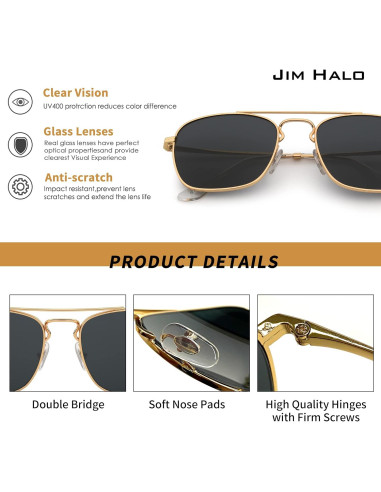 Gafas de Sol Cuadradas JIM HALO Lentes de Vidrio UV400