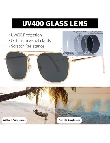 Gafas de Sol Cuadradas JIM HALO Lentes de Vidrio UV400