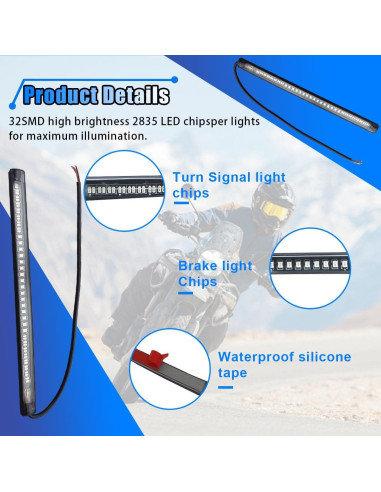 Barra de Luz LED Flexible KITUREK 48LED Impermeable Rojo