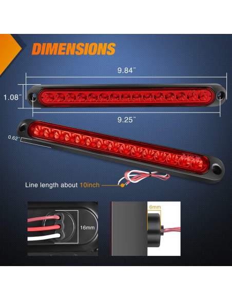 Barra de Luz LED Nilight 10 Pulgadas Rojo 15 LEDs IP67