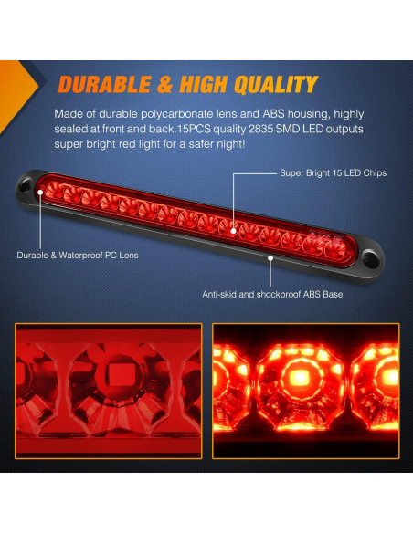 Barra de Luz LED Nilight 10 Pulgadas Rojo 15 LEDs IP67