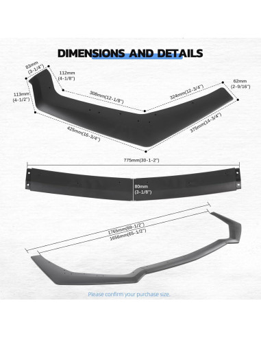 Juego de 3 Spoilers Labio Frontal KEEPDSGN para Ford Mustang 2018-2022