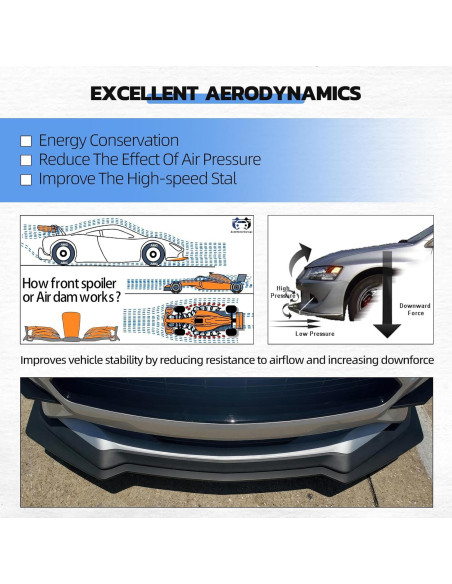 Juego de 3 Spoilers Labio Frontal KEEPDSGN para Ford Mustang 2018-2022