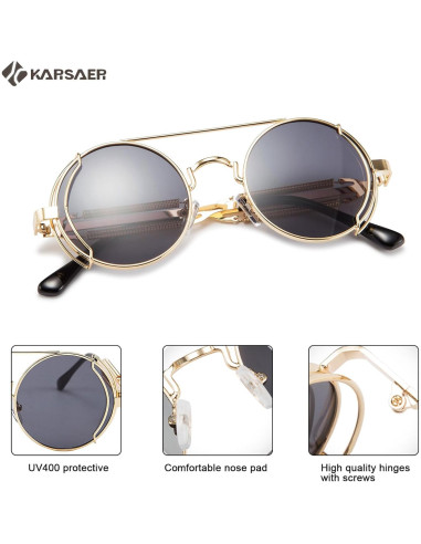 Gafas de sol Steampunk Karsaer Retro Redondas Metal Oro