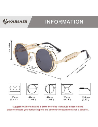 Gafas de sol Steampunk Karsaer Retro Redondas Metal Oro