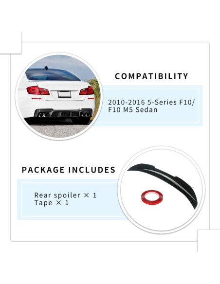 Spoiler Trasero Estilo PSM para BMW 5 Series F10 2010-2016 Negro Brillante