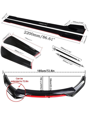Kit de Carrocería Universal ABS - Spoiler y Difusor para Coches