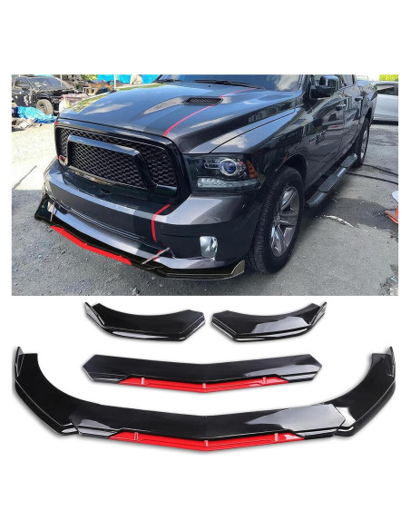 Labio de Parachoques Delantero Universal DREAMOTOR 4PCS Negro Rojo