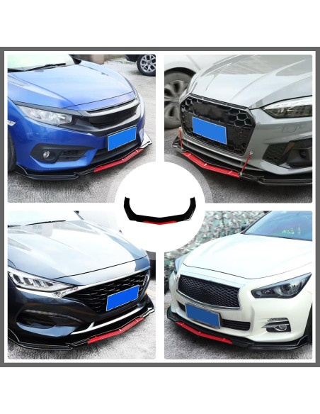 Labio de Parachoques Delantero Universal DREAMOTOR 4PCS Negro Rojo