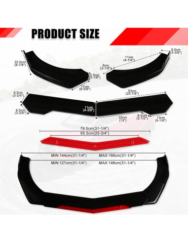 Labio de Parachoques Delantero Universal DREAMOTOR 4PCS Negro Rojo