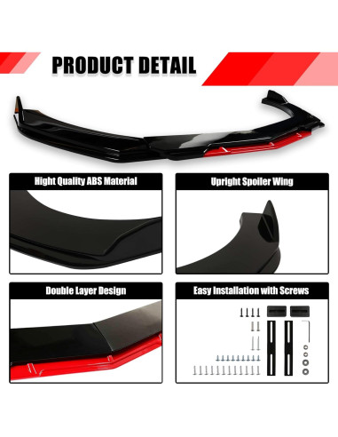 Labio de Parachoques Delantero Universal DREAMOTOR 4PCS Negro Rojo