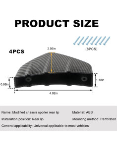 Difusor de Alerón Trasero Universal KVAEY Fibra de Carbono 4 PCS 2