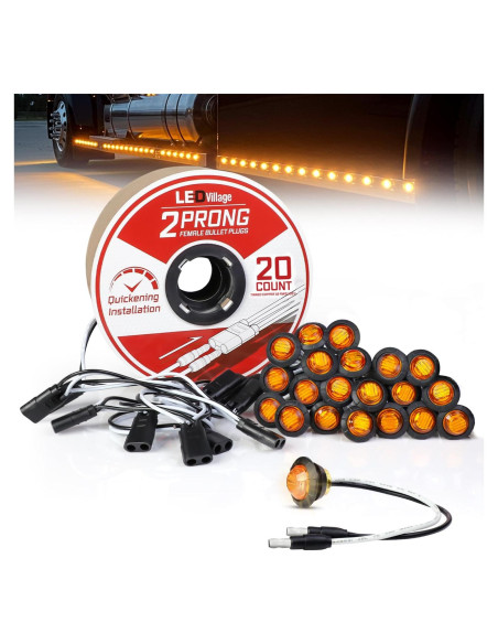 20 Luces Marcadoras LED Ámbar 3/4" con Conector DC y Arneses