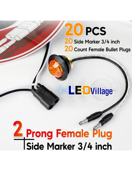 20 Luces Marcadoras LED Ámbar 3/4" con Conector DC y Arneses