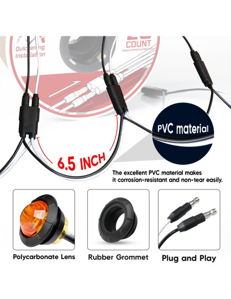 20 Luces Marcadoras LED Ámbar 3/4" con Conector DC y Arneses