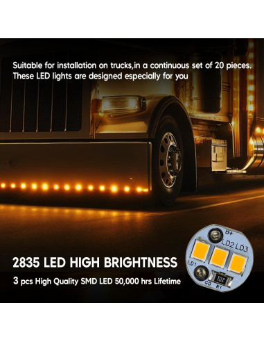 20 Luces Marcadoras LED Ámbar 3/4" con Conector DC y Arneses