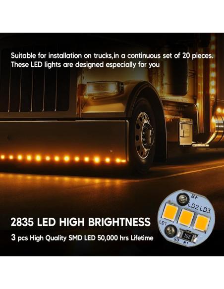 20 Luces Marcadoras LED Ámbar 3/4" con Conector DC y Arneses