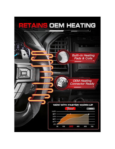Volante Calentado TESFEEL para F-150 Raptor 2017-2020 D-Rojo