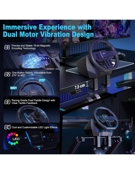 Volante de Carreras PXN V900 GEN2 con Pedales RGB y App