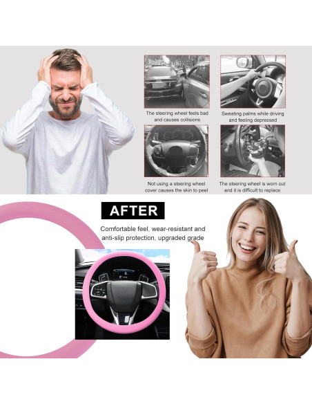 Funda de Volante de Coche DXNQ 33-36 cm Silicona Rosa Antideslizante