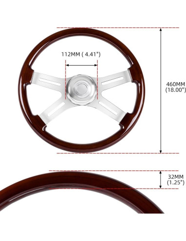 Volante de Camión RASTP 45.72 cm Madera y Aluminio 4 Radios