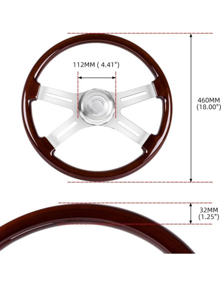 Volante de Camión RASTP 45.72 cm Madera y Aluminio 4 Radios