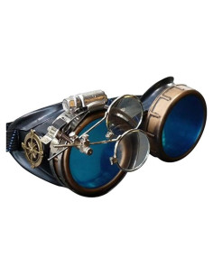 Gafas Steampunk UMBRELLALABORATORY con Lentes Azules y Lupa